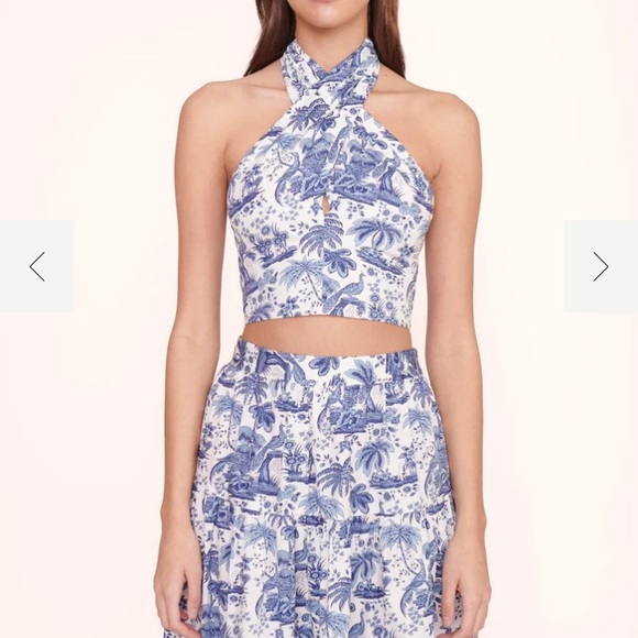 STAUD smocked Kai Halter Top - Blue Toile - Picture 1 of 4